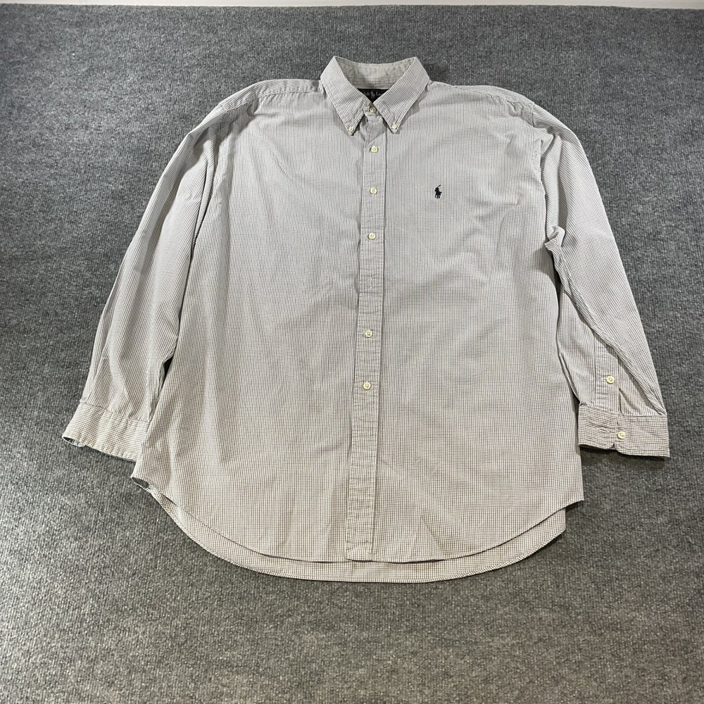 Ralph Lauren Blake Mens XL Button Down Shirt Navy White Micro Check Cotton LS